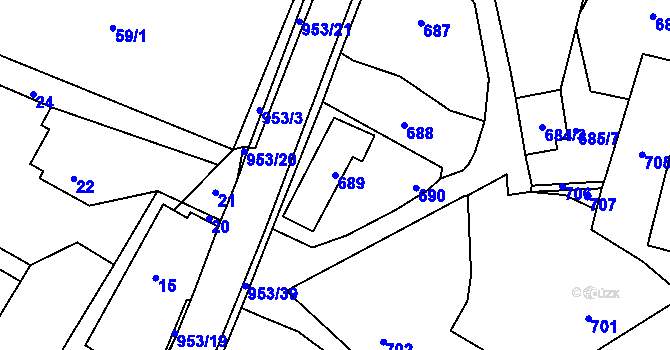 Parcela st. 689 v KÚ Hvozdná, Katastrální mapa