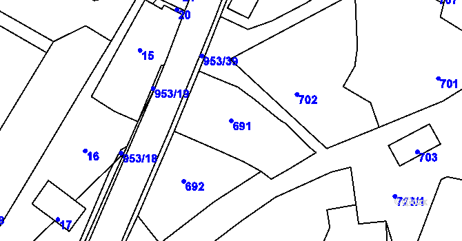 Parcela st. 691 v KÚ Hvozdná, Katastrální mapa