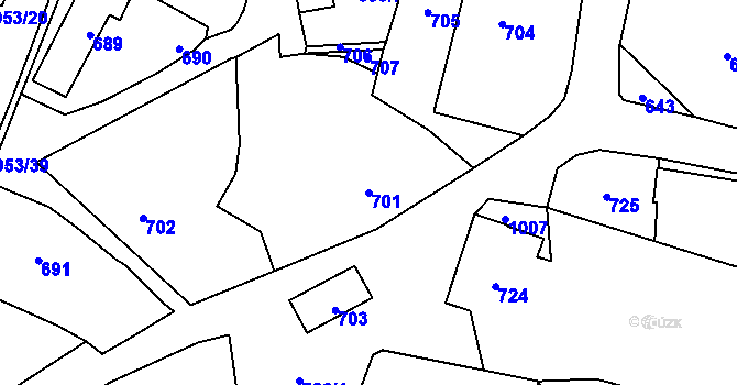 Parcela st. 701 v KÚ Hvozdná, Katastrální mapa