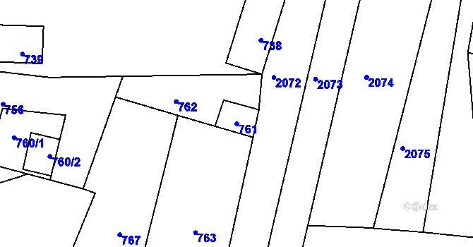 Parcela st. 761 v KÚ Hvozdná, Katastrální mapa