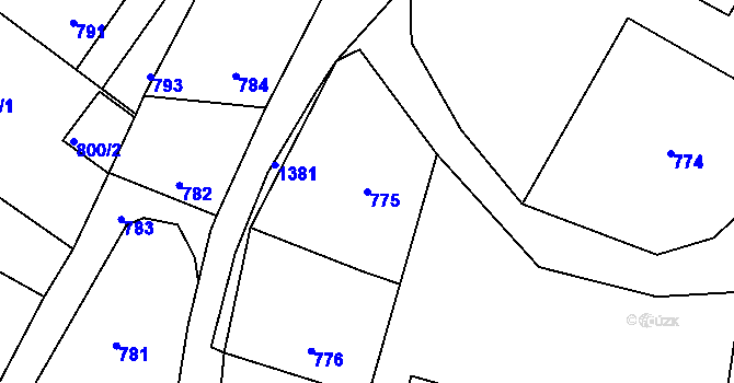 Parcela st. 775 v KÚ Hvozdná, Katastrální mapa