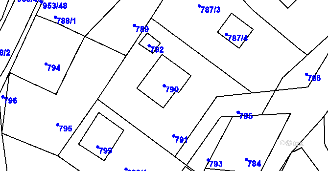 Parcela st. 790 v KÚ Hvozdná, Katastrální mapa