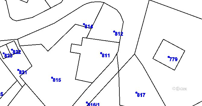 Parcela st. 811 v KÚ Hvozdná, Katastrální mapa