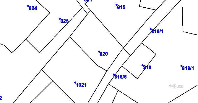 Parcela st. 820 v KÚ Hvozdná, Katastrální mapa