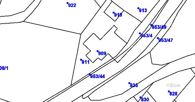 Parcela st. 909 v KÚ Hvozdná, Katastrální mapa