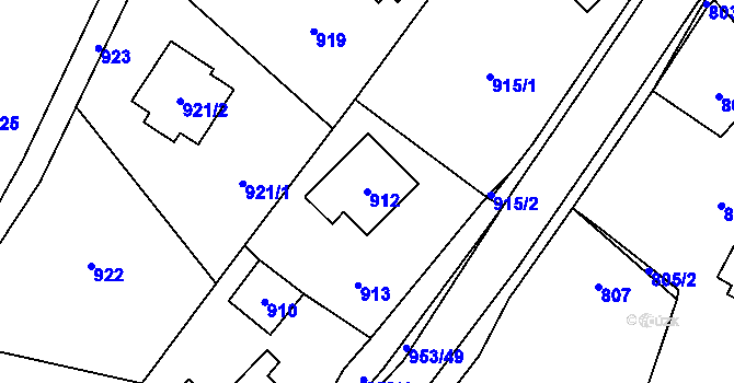 Parcela st. 912 v KÚ Hvozdná, Katastrální mapa