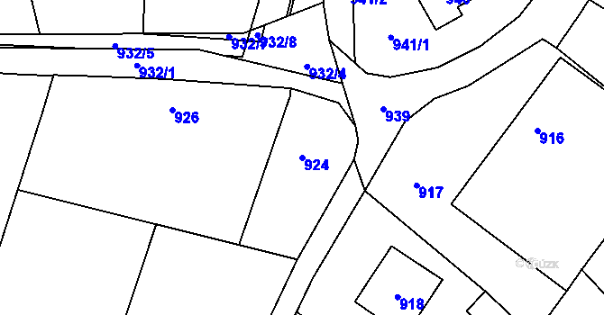 Parcela st. 924 v KÚ Hvozdná, Katastrální mapa