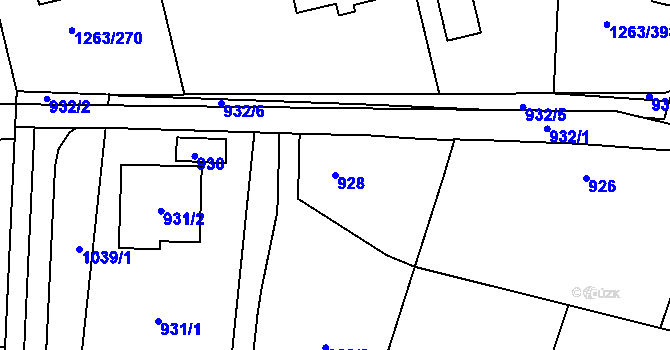 Parcela st. 928 v KÚ Hvozdná, Katastrální mapa