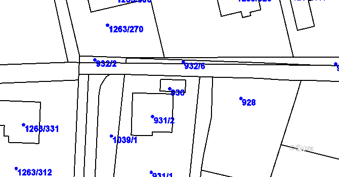 Parcela st. 930 v KÚ Hvozdná, Katastrální mapa