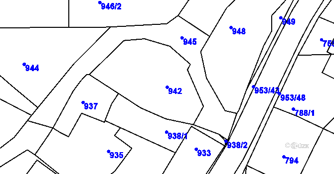 Parcela st. 942 v KÚ Hvozdná, Katastrální mapa