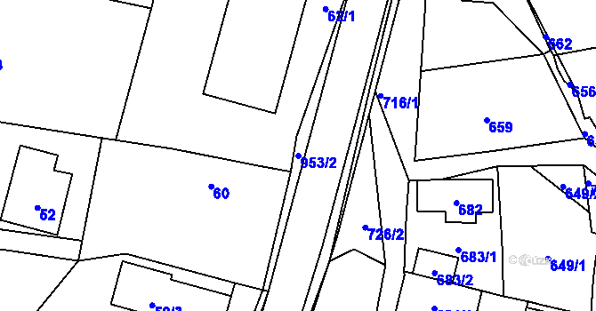 Parcela st. 953/2 v KÚ Hvozdná, Katastrální mapa