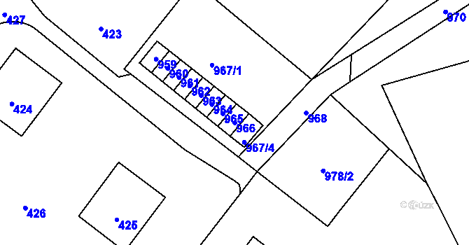 Parcela st. 966 v KÚ Hvozdná, Katastrální mapa