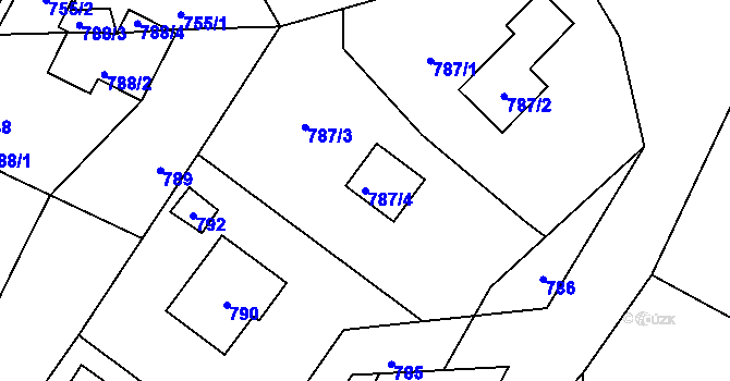 Parcela st. 787/4 v KÚ Hvozdná, Katastrální mapa