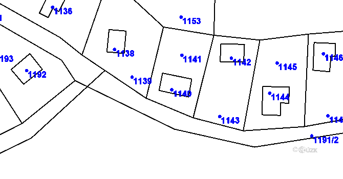 Parcela st. 1140 v KÚ Hvozdná, Katastrální mapa