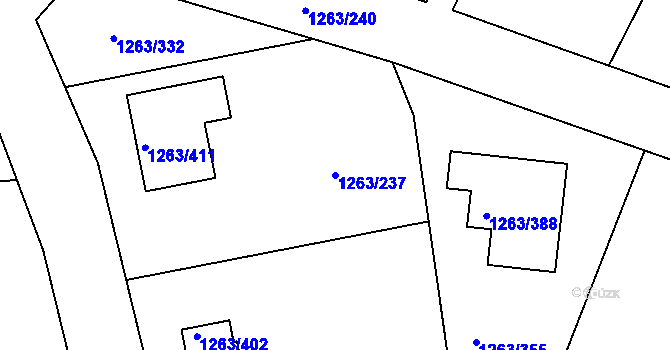 Parcela st. 1263/237 v KÚ Hvozdná, Katastrální mapa