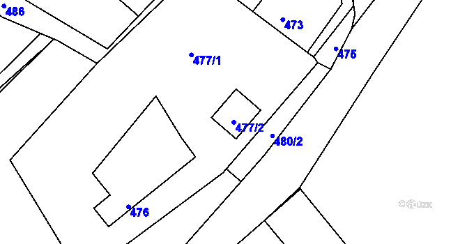 Parcela st. 477/2 v KÚ Hvozdná, Katastrální mapa
