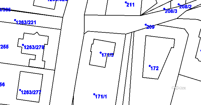 Parcela st. 171/3 v KÚ Hvozdná, Katastrální mapa