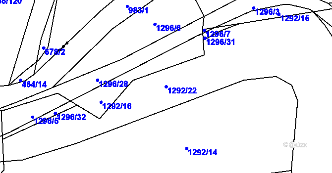 Parcela st. 1292/22 v KÚ Hvozdná, Katastrální mapa