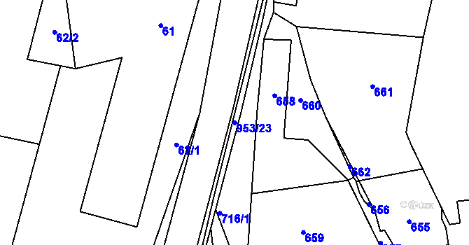 Parcela st. 953/23 v KÚ Hvozdná, Katastrální mapa
