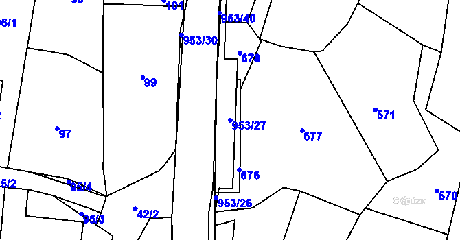 Parcela st. 953/27 v KÚ Hvozdná, Katastrální mapa