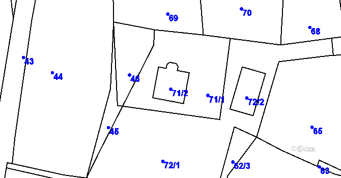 Parcela st. 71/2 v KÚ Hvozdná, Katastrální mapa