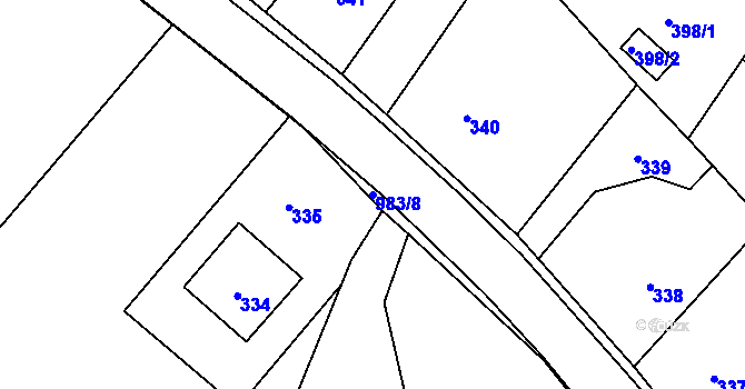 Parcela st. 983/8 v KÚ Hvozdná, Katastrální mapa