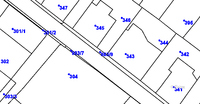 Parcela st. 983/9 v KÚ Hvozdná, Katastrální mapa