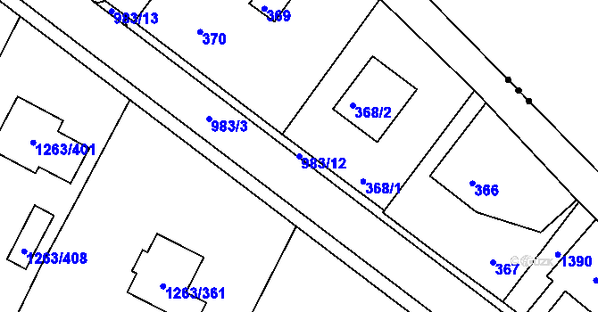 Parcela st. 983/12 v KÚ Hvozdná, Katastrální mapa