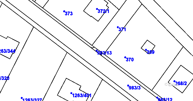 Parcela st. 983/13 v KÚ Hvozdná, Katastrální mapa