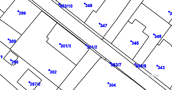 Parcela st. 301/2 v KÚ Hvozdná, Katastrální mapa