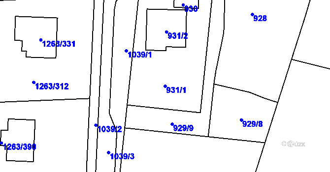 Parcela st. 931/1 v KÚ Hvozdná, Katastrální mapa
