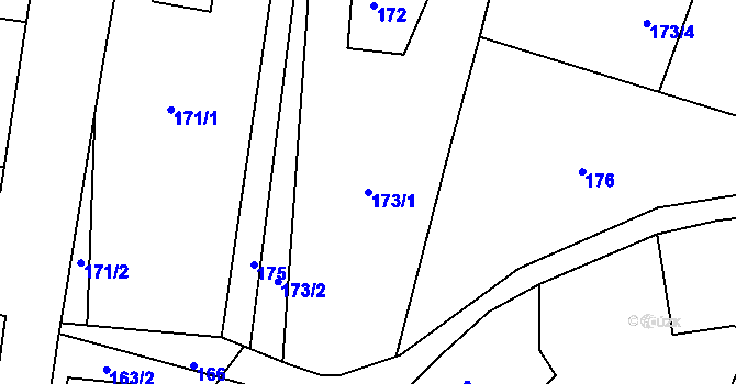 Parcela st. 173/1 v KÚ Hvozdná, Katastrální mapa