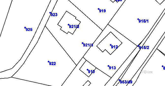 Parcela st. 921/1 v KÚ Hvozdná, Katastrální mapa