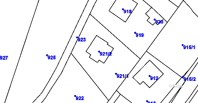 Parcela st. 921/2 v KÚ Hvozdná, Katastrální mapa