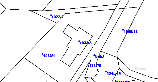 Parcela st. 1033/5 v KÚ Hvozdná, Katastrální mapa