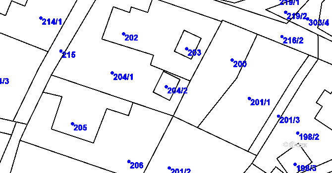 Parcela st. 204/2 v KÚ Hvozdná, Katastrální mapa