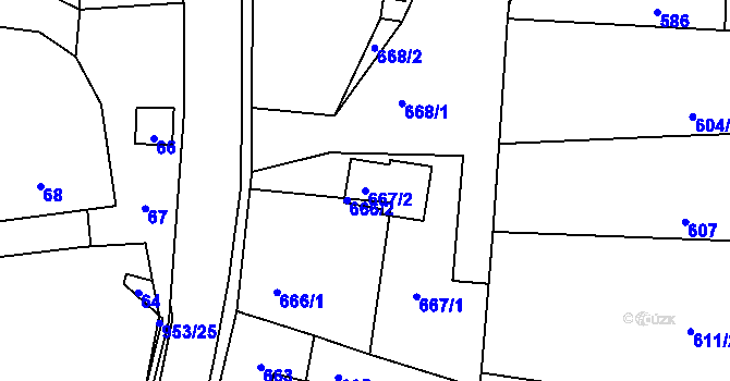 Parcela st. 667/2 v KÚ Hvozdná, Katastrální mapa