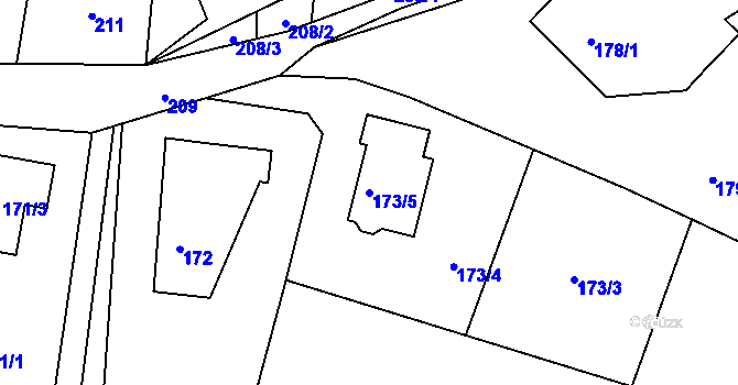 Parcela st. 173/5 v KÚ Hvozdná, Katastrální mapa