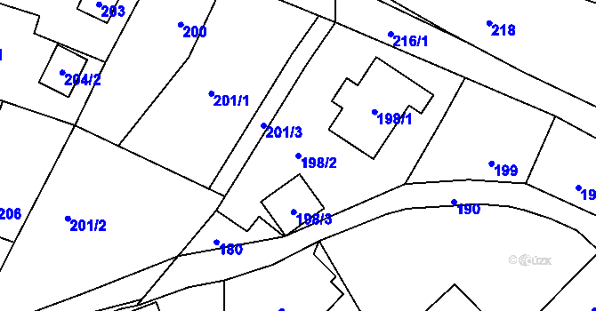 Parcela st. 198/2 v KÚ Hvozdná, Katastrální mapa