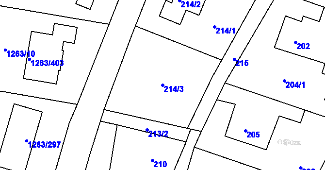 Parcela st. 214/3 v KÚ Hvozdná, Katastrální mapa