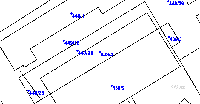 Parcela st. 439/4 v KÚ Hvozdná, Katastrální mapa