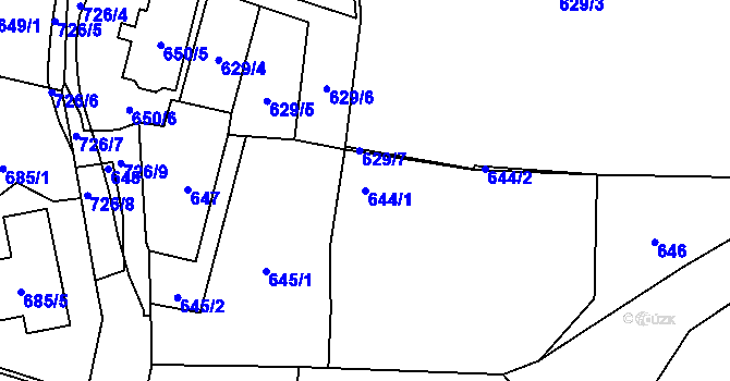 Parcela st. 644/1 v KÚ Hvozdná, Katastrální mapa