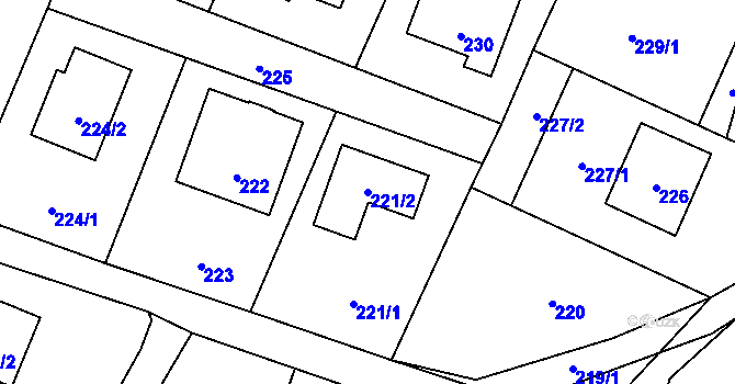 Parcela st. 221/2 v KÚ Hvozdná, Katastrální mapa