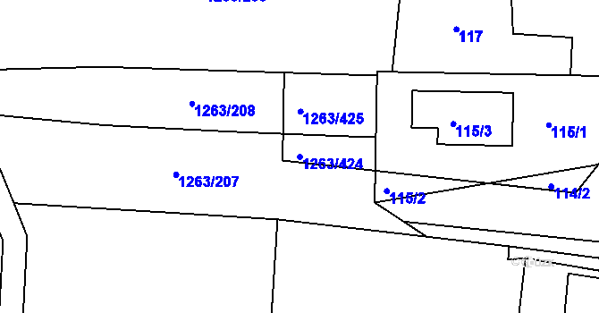 Parcela st. 1263/424 v KÚ Hvozdná, Katastrální mapa