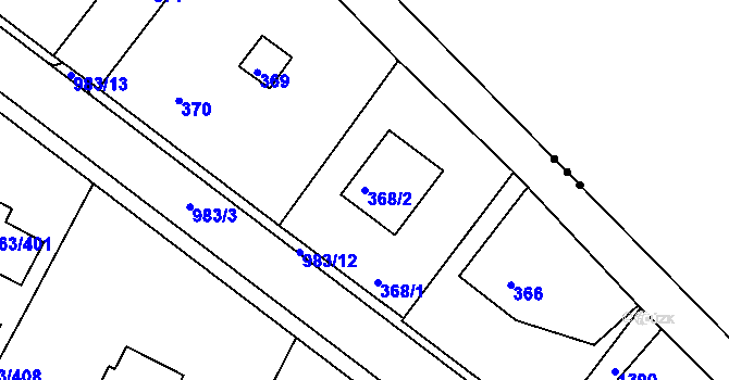 Parcela st. 368/2 v KÚ Hvozdná, Katastrální mapa