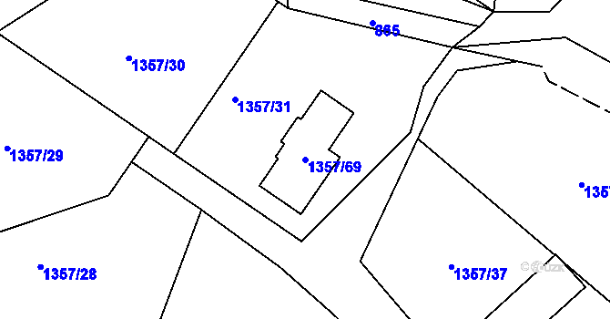 Parcela st. 1357/69 v KÚ Hvozdná, Katastrální mapa