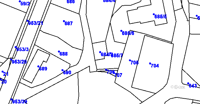 Parcela st. 684/3 v KÚ Hvozdná, Katastrální mapa