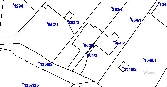 Parcela st. 863/3 v KÚ Hvozdná, Katastrální mapa