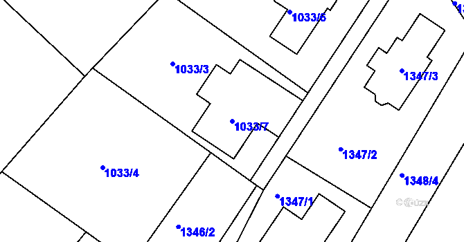 Parcela st. 1033/7 v KÚ Hvozdná, Katastrální mapa