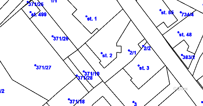 Parcela st. 2 v KÚ Hvozdnice, Katastrální mapa